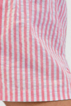 Seersucker boxer shorts in pink and white stripes.