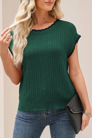 Textured Knit Sleeveless Sweater Vest in Dark Green, close-up detail