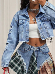 Distressed Cropped Denim Jacket, alternate angle