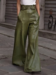 Moss faux leather palazzo trousers with belted waist and wide legs