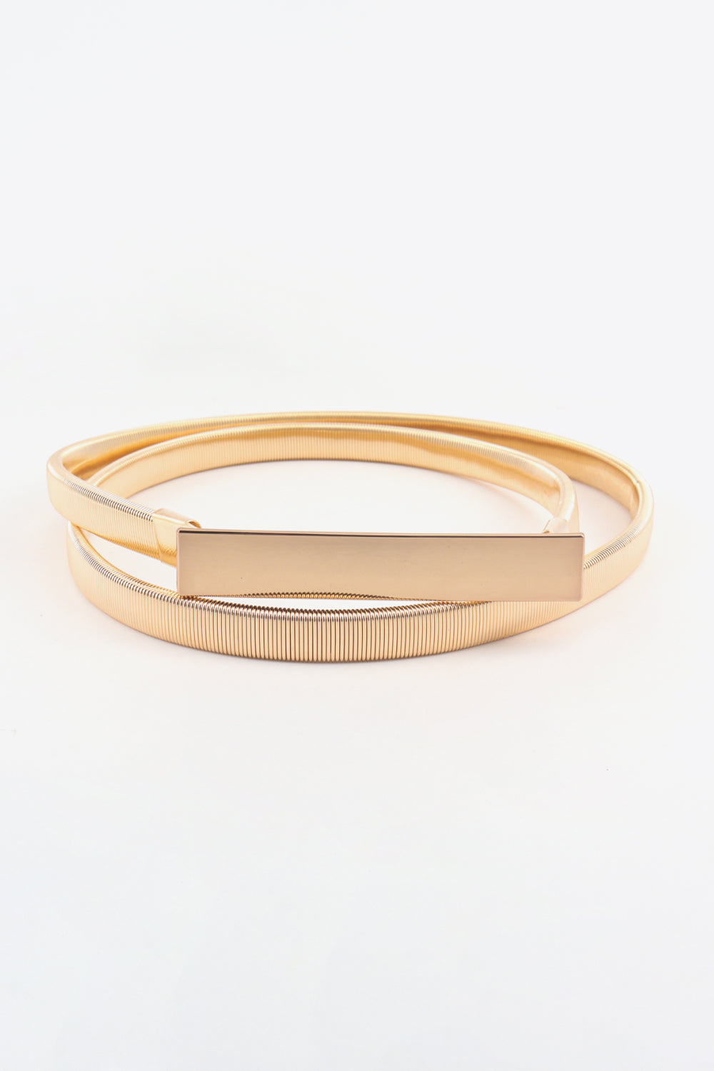 Slimline gold-tone elastic waist belt with rectangular buckle detail