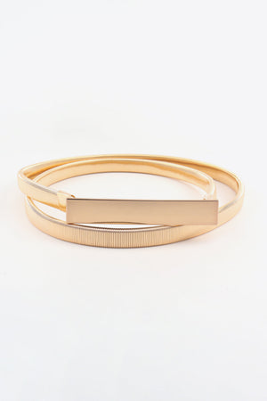 Slimline gold-tone elastic waist belt with rectangular buckle detail