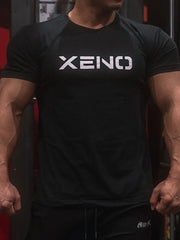 Black XENO logo athletic fit t-shirt with short sleeves and crew neck.