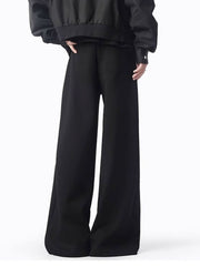 Black casual wide-leg sweatpants with pockets and drawstring