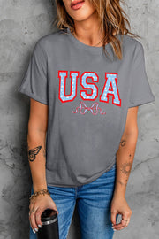 Dark gray cotton t-shirt with USA graphic and rolled sleeves