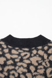 Leopard Print Knit Sleeveless Sweater Vest, fabric detail