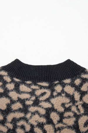 Leopard Print Knit Sleeveless Sweater Vest, fabric detail