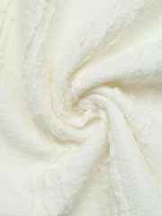 Crinkled texture t-shirt in off-white polyester fabric with ruffled sleeve detail.