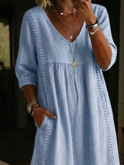Full Size V-neck 3/4 Sleeve Midi Dress Plus Size, side view