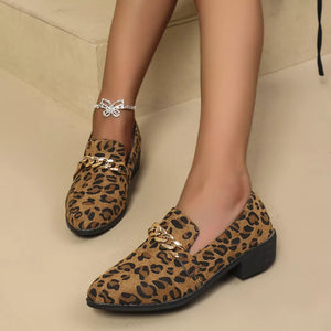 Leopard Chain Detail Loafers in Leopard, front view