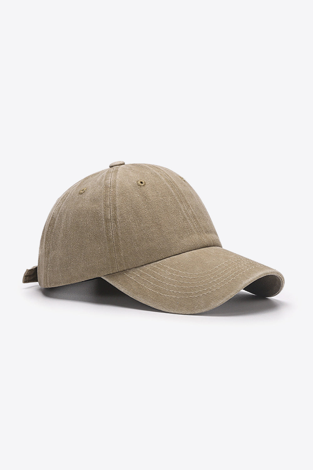 Washed cotton baseball cap in Khaki with adjustable strap and stitched details.