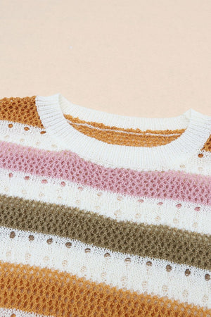 Openwork stripe crewneck sweater in acrylic with a casual, basic style.
