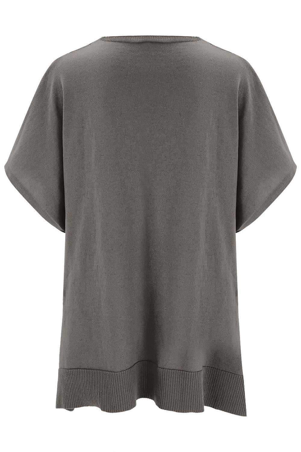 Relaxed V-neck knit poncho top in Light Gray with short sleeves and ribbed hem.