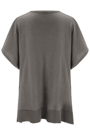 Relaxed V-neck knit poncho top in Light Gray with short sleeves and ribbed hem.