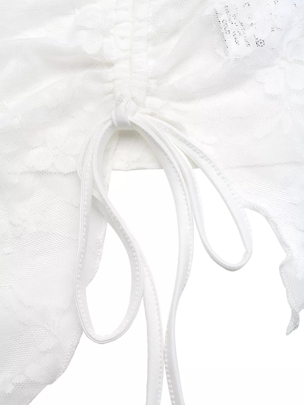 White floral lace ruched tube top with adjustable drawstring detail