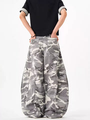 Urban camo oversized cargo sweatpants with multiple pockets and a relaxed fit.