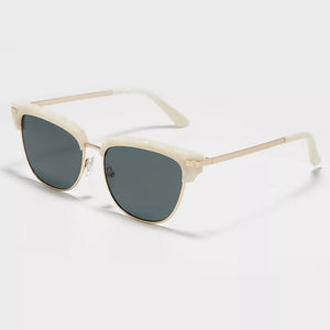 Classic Clubmaster Sunglasses With Gold Accents in Black, fabric detail