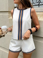 Chic Striped Two-piece Set With Pockets