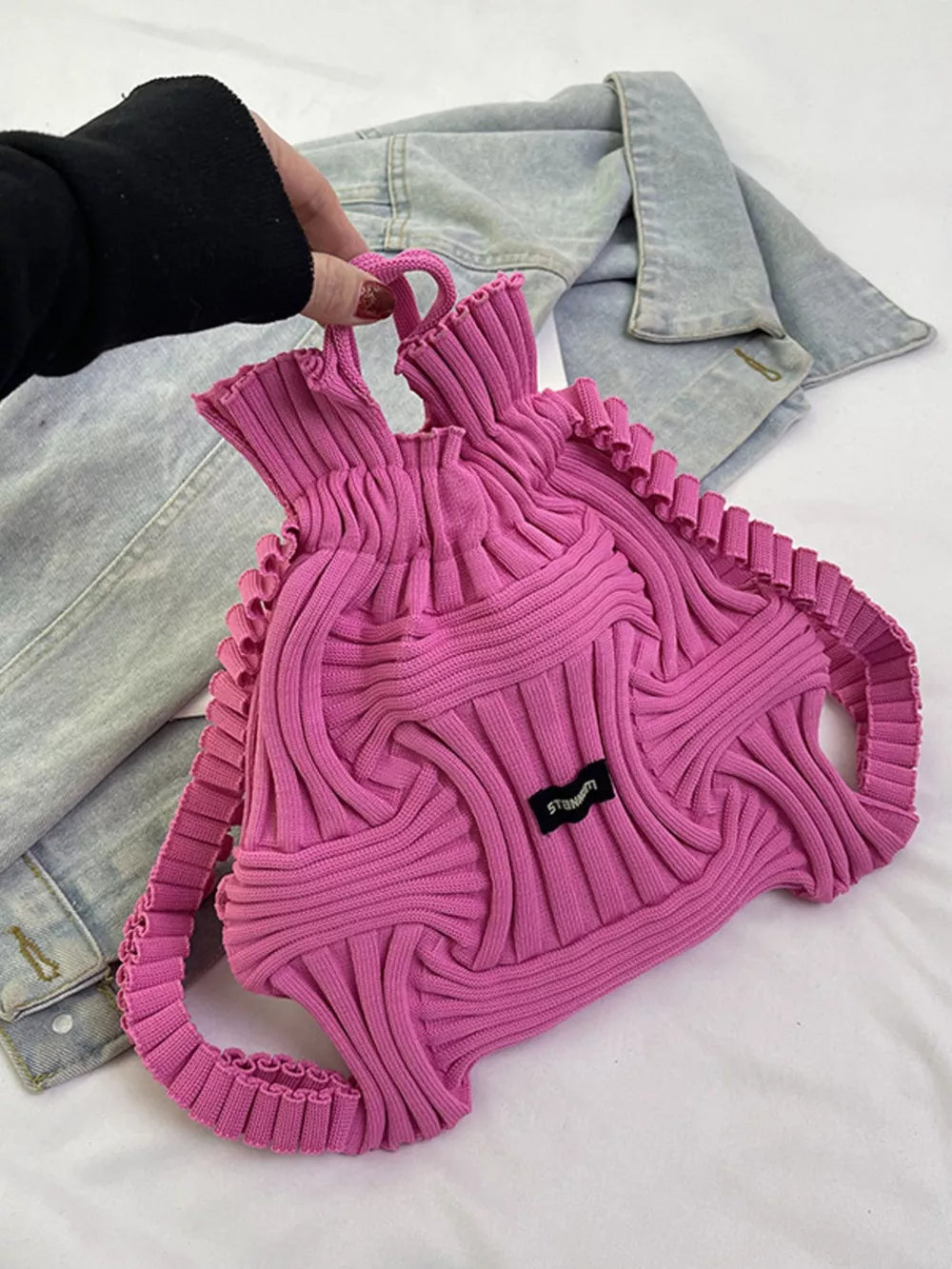 Lightweight Knitted Backpack Bag, close-up detail