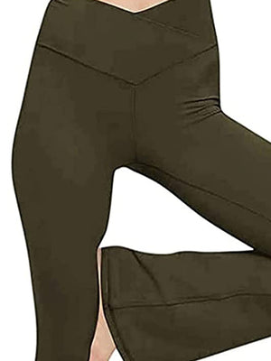 V-waist flare leggings in Army Green with a subtle V-shaped seam detail at the waist.