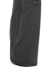 Cargo-inspired wide-leg drawstring trousers in heather gray with a textured fabric detail.