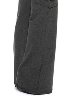 Cargo-inspired wide-leg drawstring trousers in heather gray with a textured fabric detail.