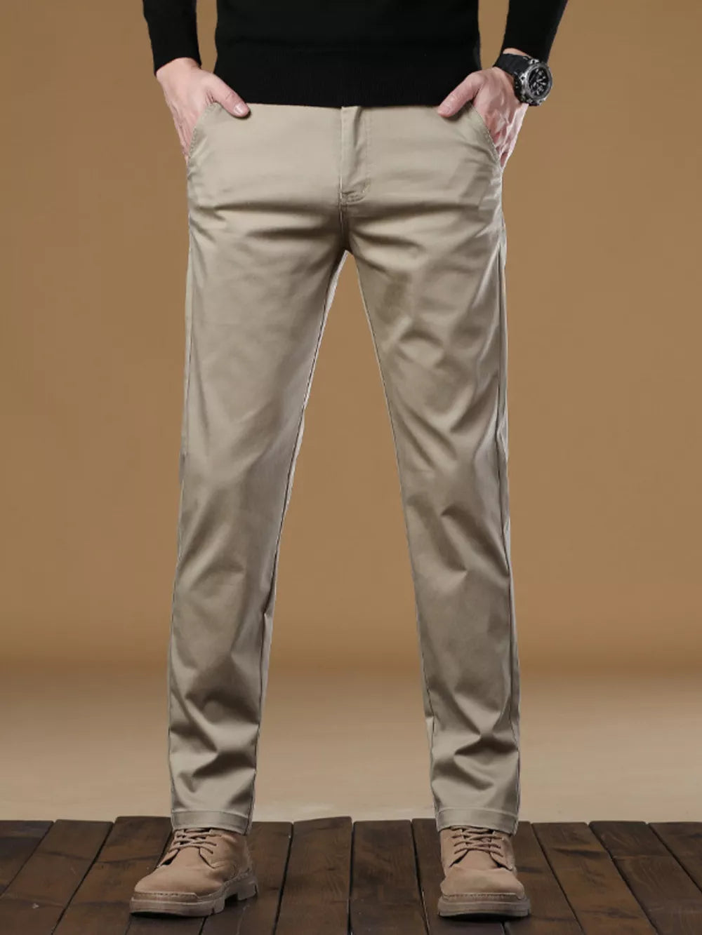 Men's Stretch Fit Casual Pants in Dark Gray, close-up detail