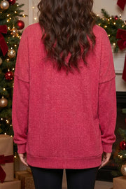 Patchwork Plaid Colorblock Twist Rib Round Neck Top, back view