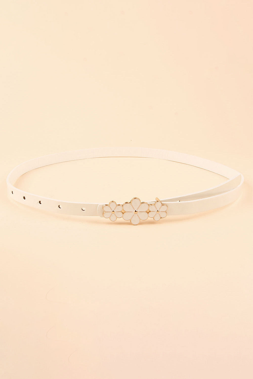 White skinny belt with floral buckle detail