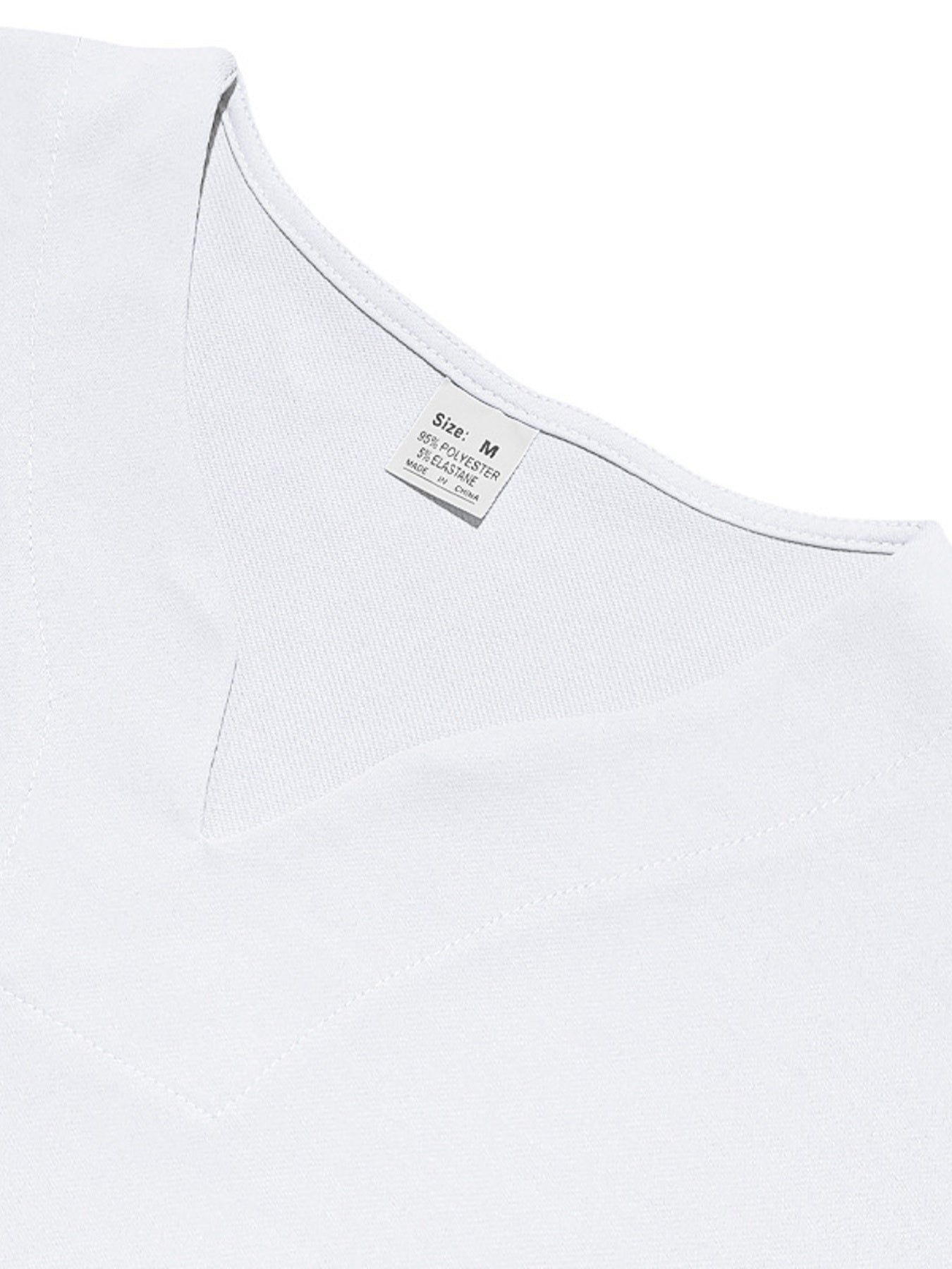 White notched V-neck t-shirt with a breathable cotton blend fabric.
