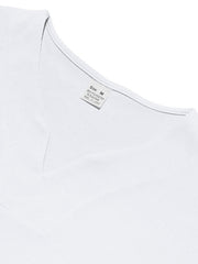 White notched V-neck t-shirt with a breathable cotton blend fabric.