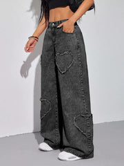 Heart Applique Wide-leg Jeans
