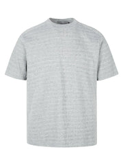 Men's gray textured knit crew neck t-shirt with short sleeves.