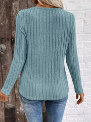 Ribbed V-neck Long Sleeve T-shirt in Grey, editorial view