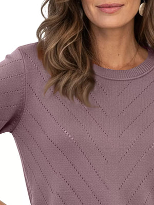 Navy pullover sweater featuring openwork and openwork