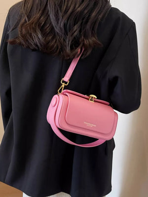 Pu Leather Flap Crossbody Bag in Pink, editorial view