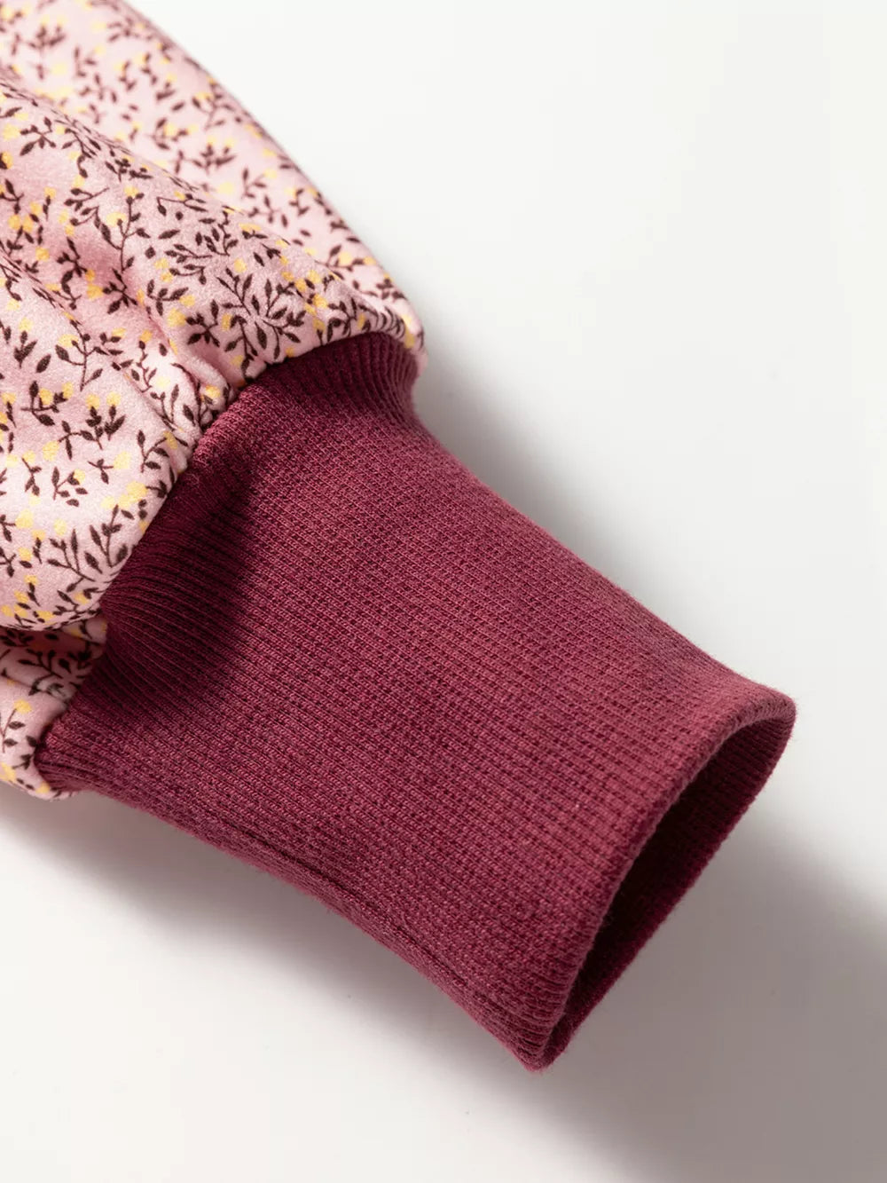 Plaid Colorblock Patchwork Sleeve Sweatshirt in Burgundy, editorial view