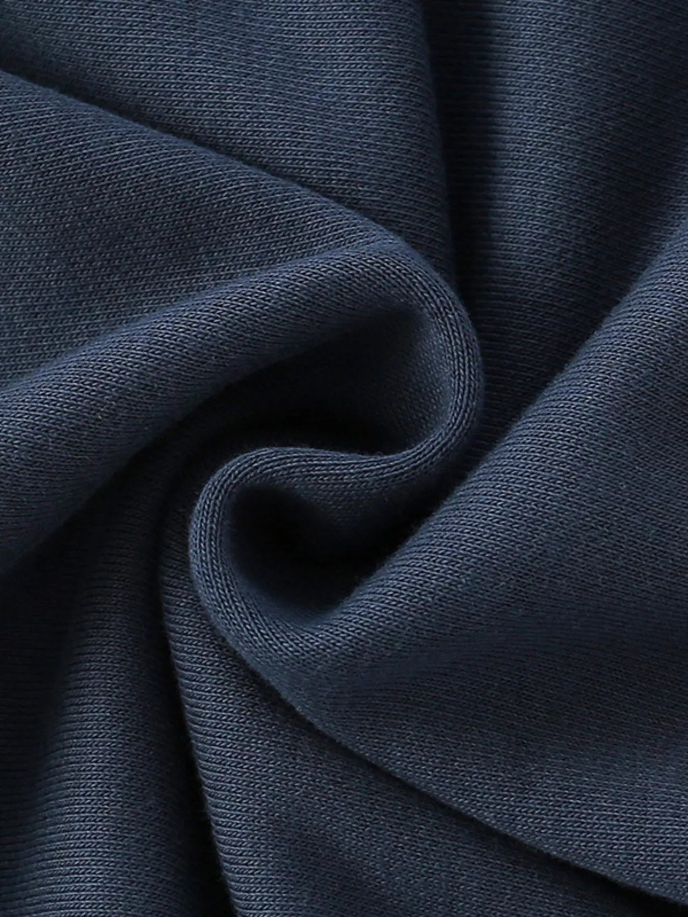 Dark navy 100% cotton sweatshirt fabric detail