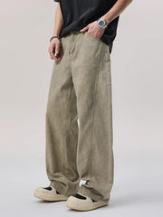 Men's Vintage Wash Wide Leg Pants in Khaki, side view