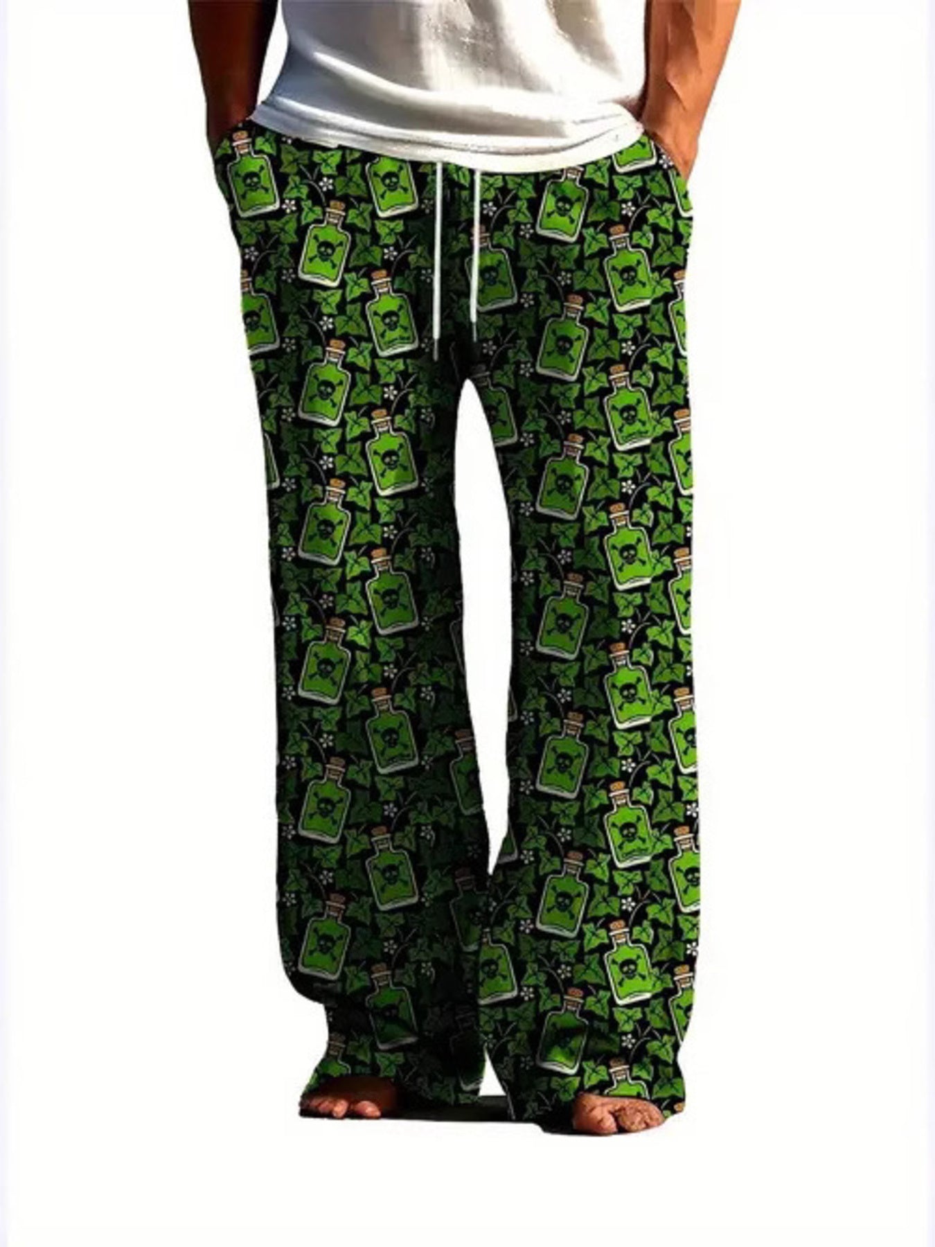 Men's Printed Loose Fit Sweatpants Plus Size in Royal Blue, close-up detail