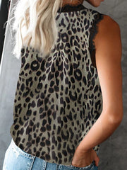 Leopard print camisole with black lace trim detail