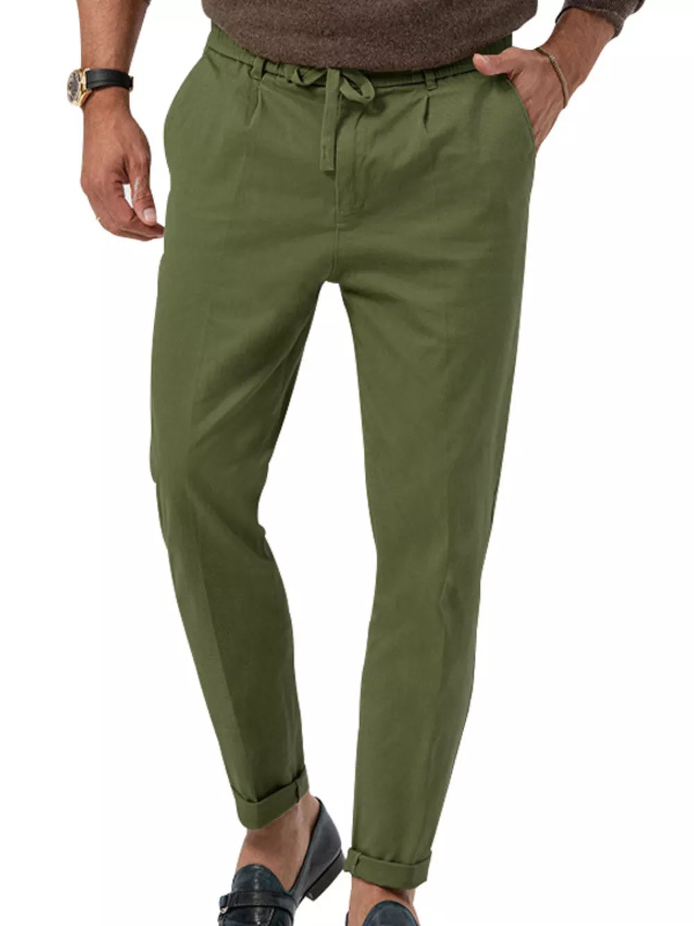 Men's Casual Drawstring Pants Plus Size in Deep Teal, close-up detail