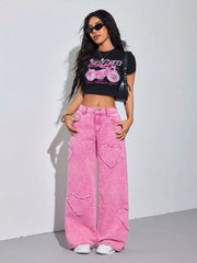 Heart Applique Wide-leg Jeans