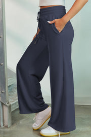 French Blue Palazzo Joggers with center seam detail and drawstring waist.