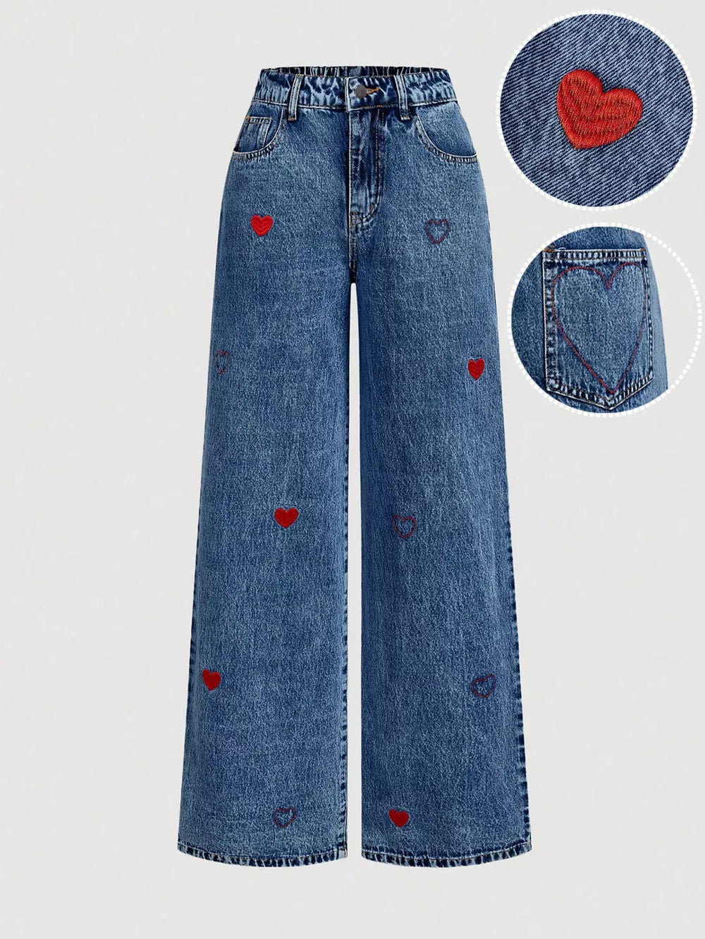 Embroidered Heart Wide-leg Jeans, back view