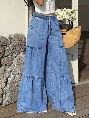 Wide Leg Tiered Jeans, model styling view