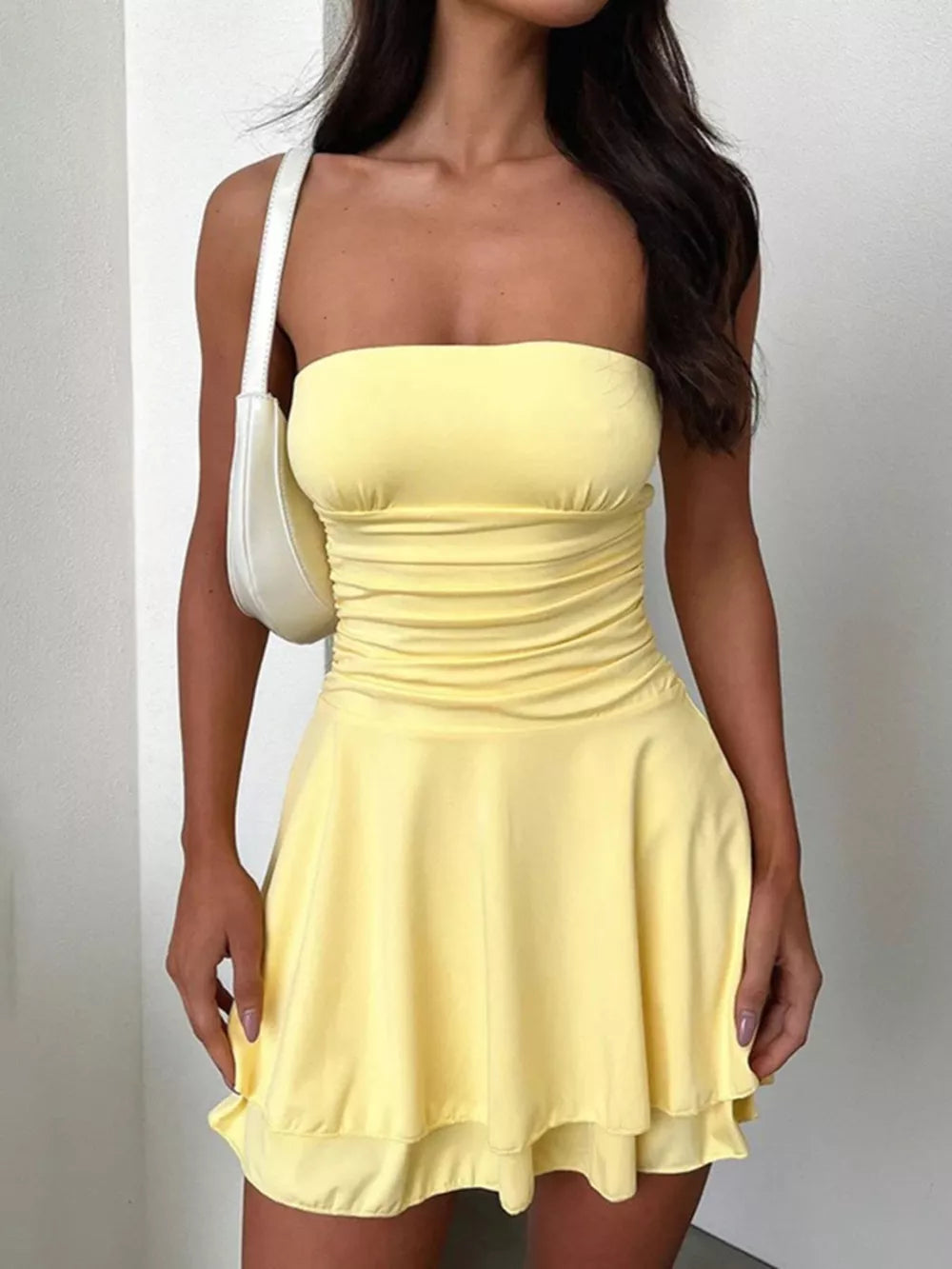 Chic Strapless Ruched Bodycon Dress