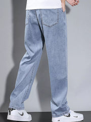 Men's Loose Fit Washed Jeans in Dark Gray, fabric detail