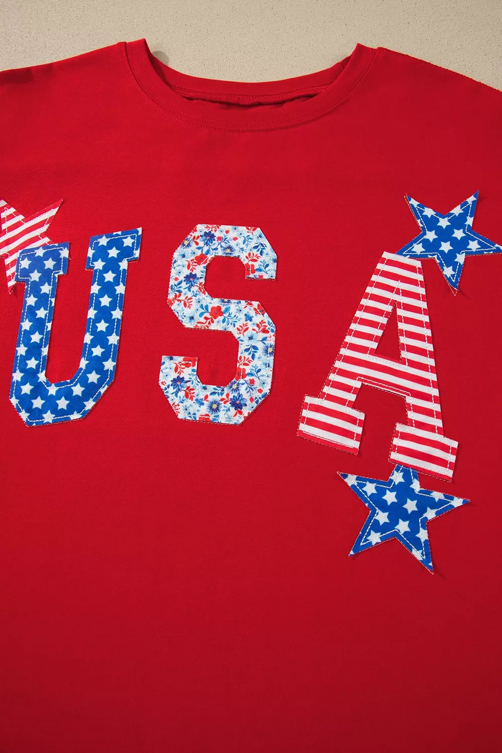 Patriotic Usa Embroidered Short Sleeve T-shirt, alternate angle