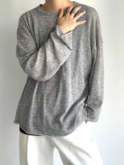 Men's Plus Size Heathered Long-sleeve T-shirt in Black, front view